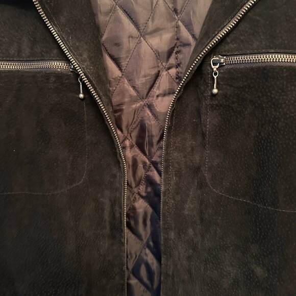 Vintage Retro BUM Equipment 2XL Black Genuine Suede Leather Jacket 90s Y2K Coat - Picture 11 of 15